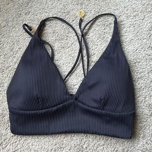 Luli Fama Black Ribbed Bikini Top - Size Large